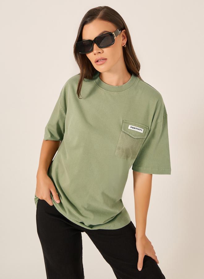 Styli Acid Washed Oversized T-Shirt with Mesh Pocket - Image 1
