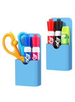 Y&D Magnetic Marker Holder Pen for Whiteboard or Fridge, Magnet Pencil Cup Storage Organizer School Office Home Locker and Metal Cabinets 2 Pack Blue  - Image 1