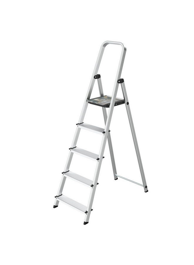 HoneyBee 5-Step Foldable Aluminium Ladder Silver and Black 146 x 86 x 42 cm WK4026-5 - Image 1
