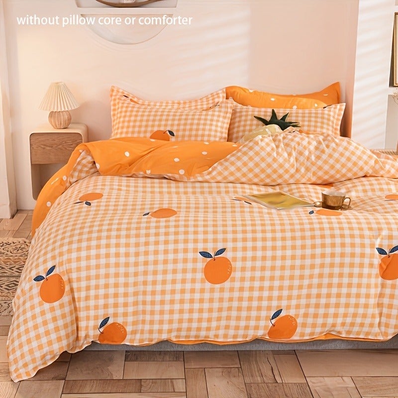 3pcs Duvet Cover Set, Orange Print Bedding, Soft Comfortable Duvet Cover, for Bedroom, Guest Room (1*Duvet Cover + 2*Pillowcase, Without Core) - Image 4