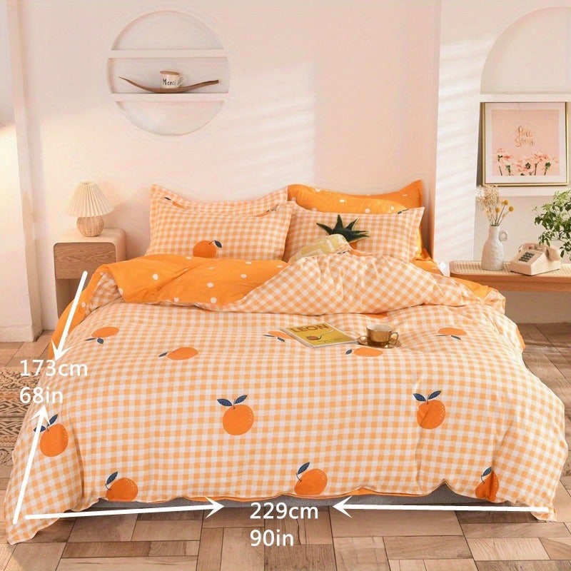 3pcs Duvet Cover Set, Orange Print Bedding, Soft Comfortable Duvet Cover, for Bedroom, Guest Room (1*Duvet Cover + 2*Pillowcase, Without Core) - Image 1