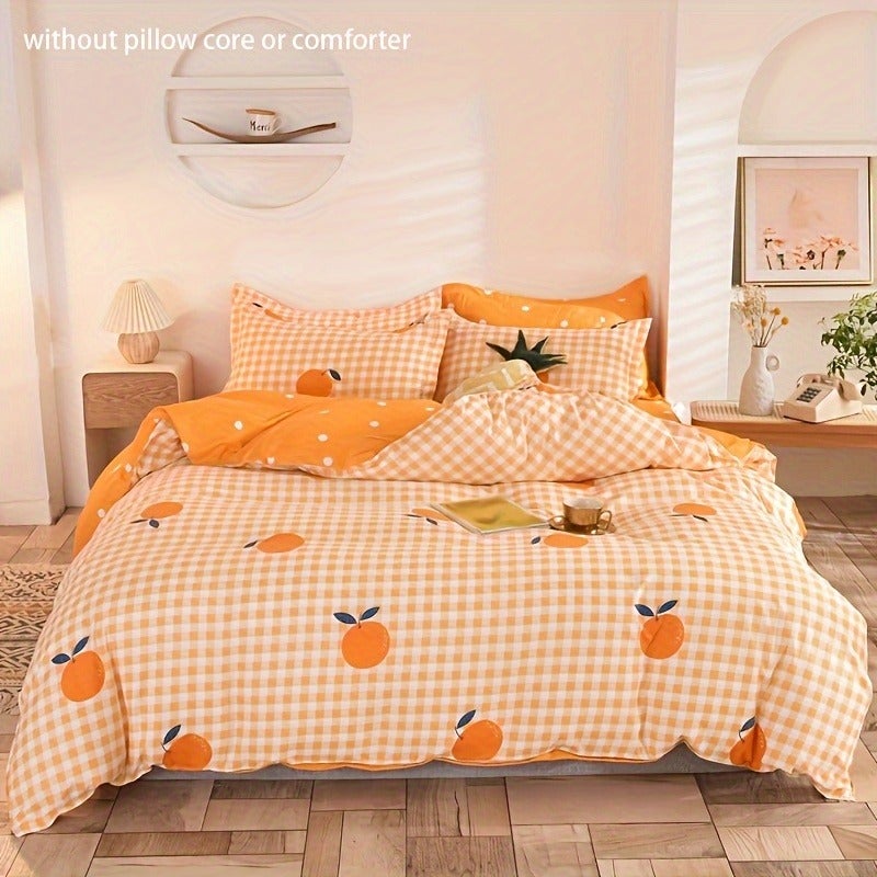 3pcs Duvet Cover Set, Orange Print Bedding, Soft Comfortable Duvet Cover, for Bedroom, Guest Room (1*Duvet Cover + 2*Pillowcase, Without Core) - Image 3