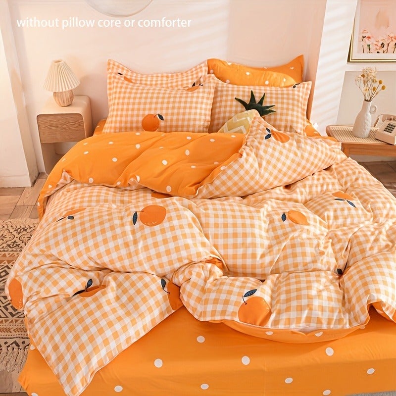 3pcs Duvet Cover Set, Orange Print Bedding, Soft Comfortable Duvet Cover, for Bedroom, Guest Room (1*Duvet Cover + 2*Pillowcase, Without Core) - Image 2