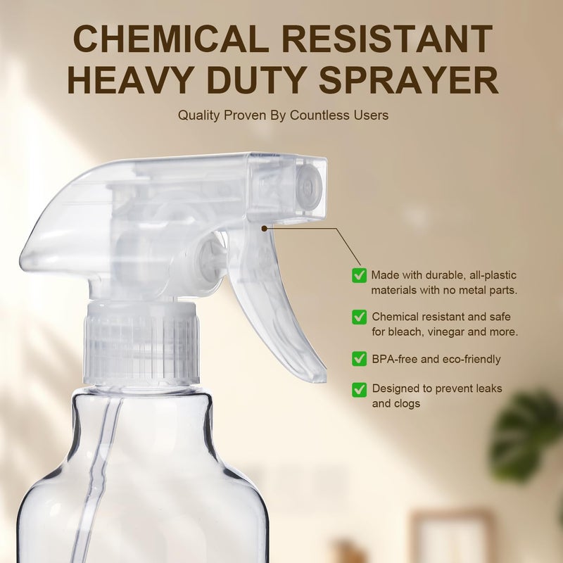 Bealee Plastic Spray Bottles, 2-Pack, 16.9 Oz, Mist & Stream, Heavy Duty Spraying, Empty Water Spray Bottle for Cleaning Solutions, Essential Oils, Hair, Plants, BBQ, Cat Dog Behavior Correction (Clear) - Image 4