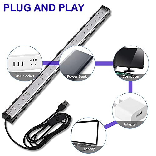 U4GLORY UV LED Black Light Bar, 10W USB 5ft Cable UV Light, 1ft Blacklight Bar for Body Painting Blacklights Tapestry Poster Glow Party Black Lights Strip for Cabinet, 2 Pack - Image 3