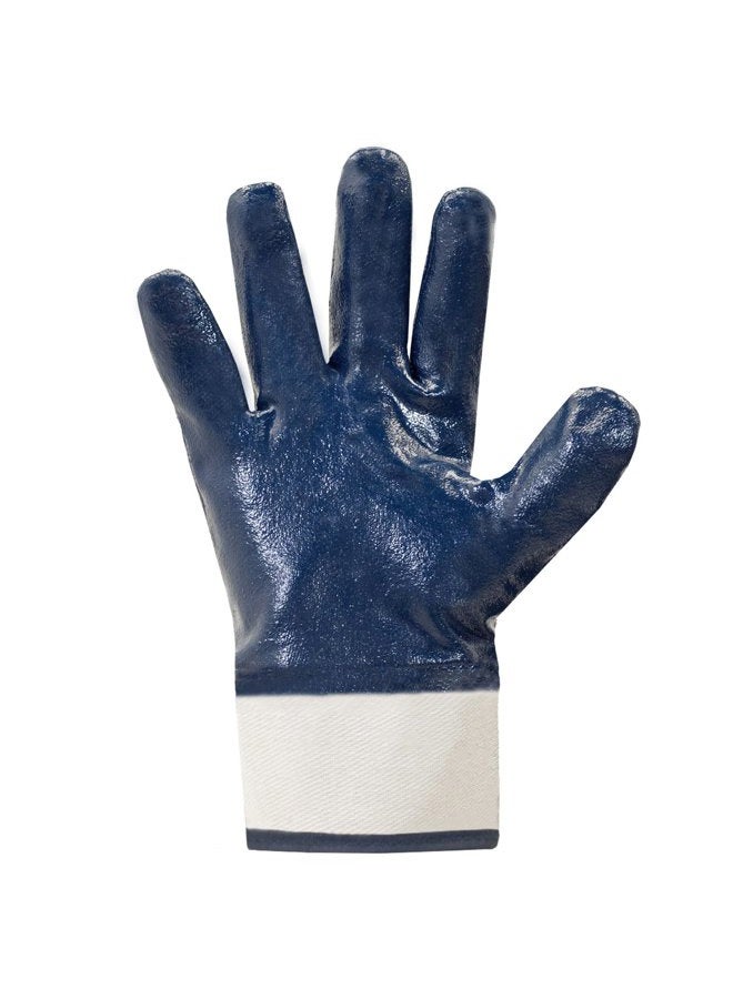 JORESTECH Safety Work Gloves Blue Nitrile Coating Heavy Duty Cotton Fabric Chemical Resistant Pack of 12 GD-05 (Size 9-L) - Image 3