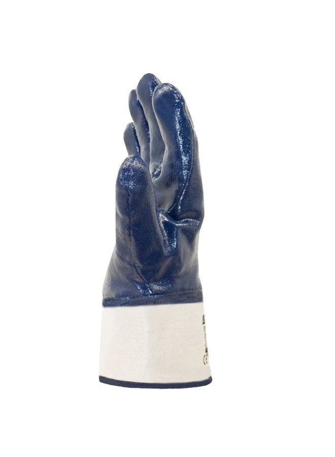 JORESTECH Safety Work Gloves Blue Nitrile Coating Heavy Duty Cotton Fabric Chemical Resistant Pack of 12 GD-05 (Size 9-L) - Image 4