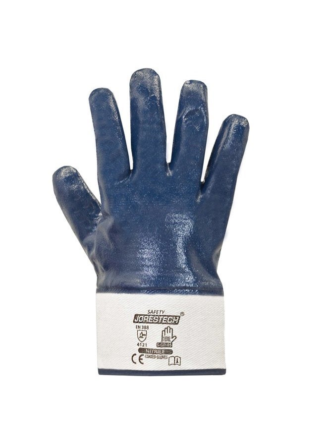 JORESTECH Safety Work Gloves Blue Nitrile Coating Heavy Duty Cotton Fabric Chemical Resistant Pack of 12 GD-05 (Size 9-L) - Image 2