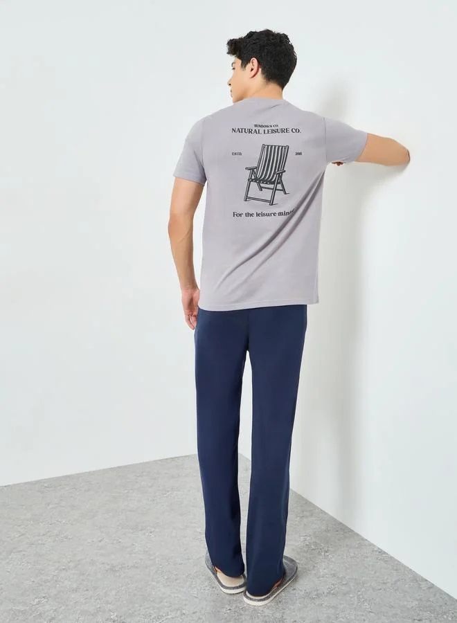 Styli Navy Blue Men Back Printed T-Shirt and Pyjama Set for Men | Best Price UAE