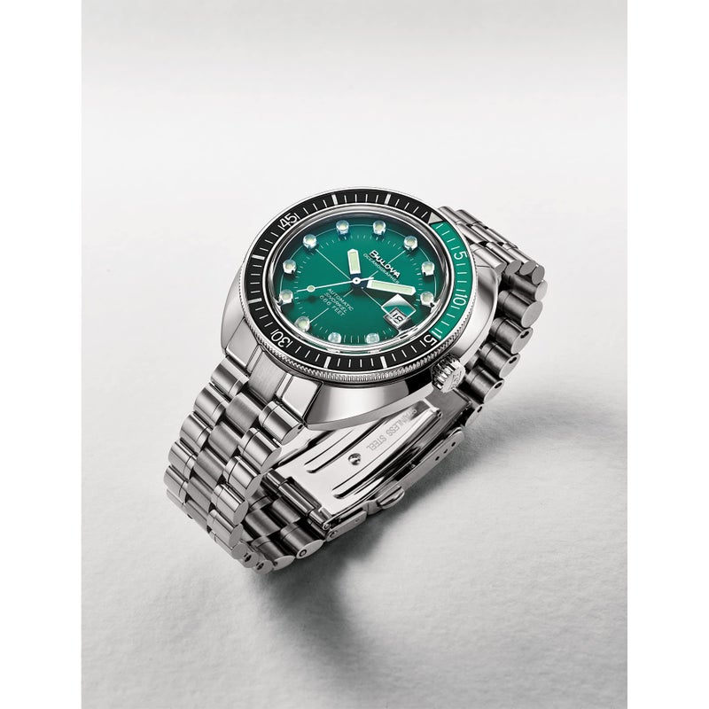 Bulova Men's Oceanographer Stainless Steel 3-Hand Automatic Watch, Green Dial Style: 96B322 - Image 2
