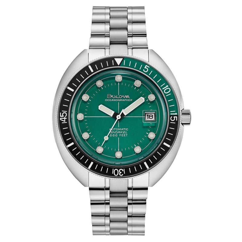 Bulova Men's Oceanographer Stainless Steel 3-Hand Automatic Watch, Green Dial Style: 96B322 - Image 1