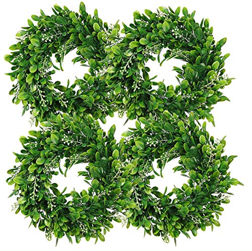 LSKYTOP 4 Pcs Boxwood Wreath Artificial Green Leaves Wreath Door Wall Window Decoration,11Inch/PC - Image 1