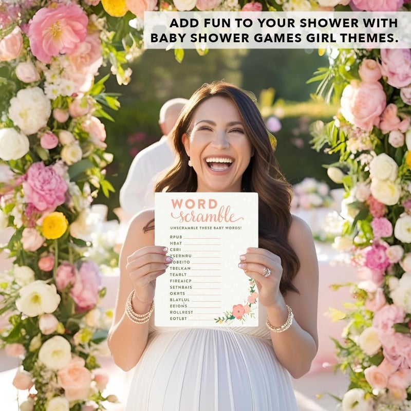 Andaz Press Floral Roses Girl Baby Shower Collection, Games, Activities, Decorations, Word Scramble Game Cards, 20-pack - Image 4