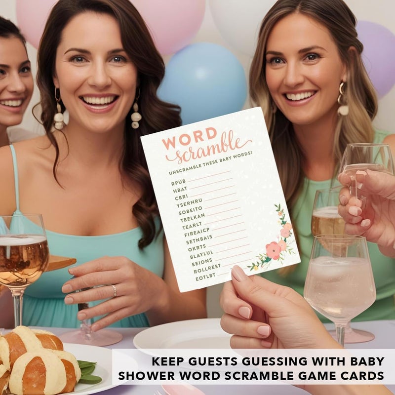 Andaz Press Floral Roses Girl Baby Shower Collection, Games, Activities, Decorations, Word Scramble Game Cards, 20-pack - Image 3