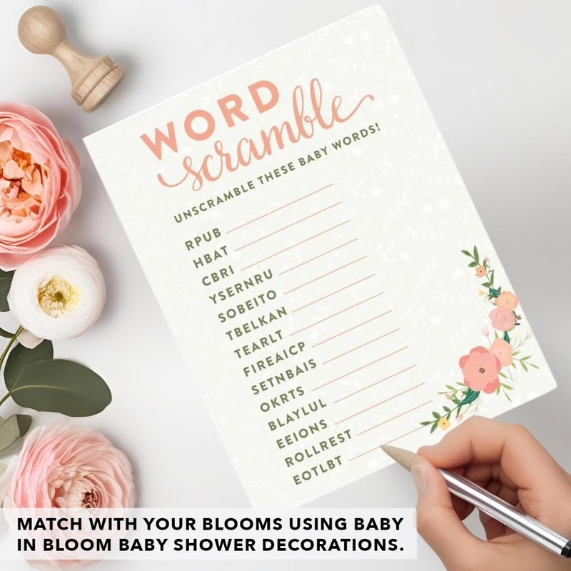 Andaz Press Floral Roses Girl Baby Shower Collection, Games, Activities, Decorations, Word Scramble Game Cards, 20-pack - Image 5