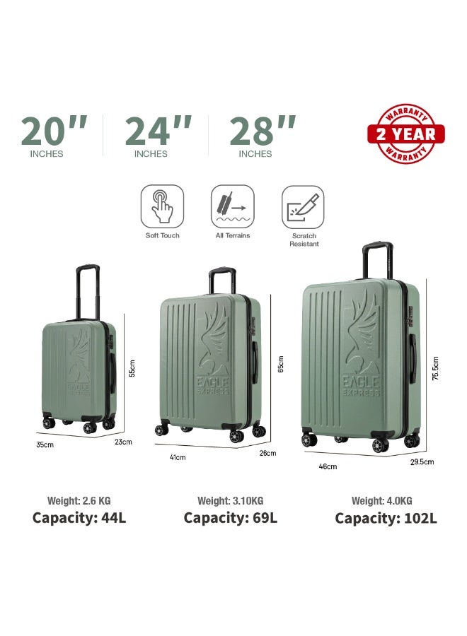 Eagle Express Superior 3 Piece Luggage Set 20/24/28 Inch Tea Green, ABS Hard Shell Trolley Suitcase Set with Lightweight Travel Design, Cabin & Check-In Luggage, 360 Spinner Wheels, Secure Lock System and 2 Year Warranty - Image 3
