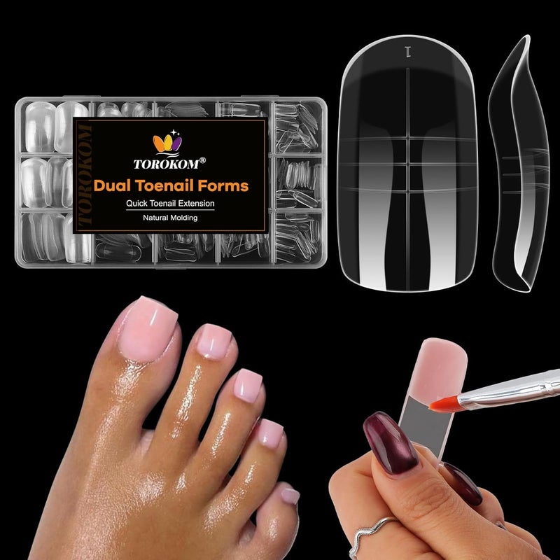 TOROKOM 300 PCS Poly Gel Nail Forms for Toes 15 Sizes Oval Square Dual Forms for Polygel Pedi Nail Extension Toenails Set Reusable Toe Tips Mold