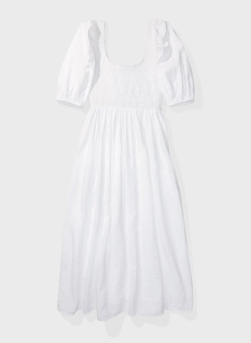 American Eagle Shirred Puff Sleeve Dress
