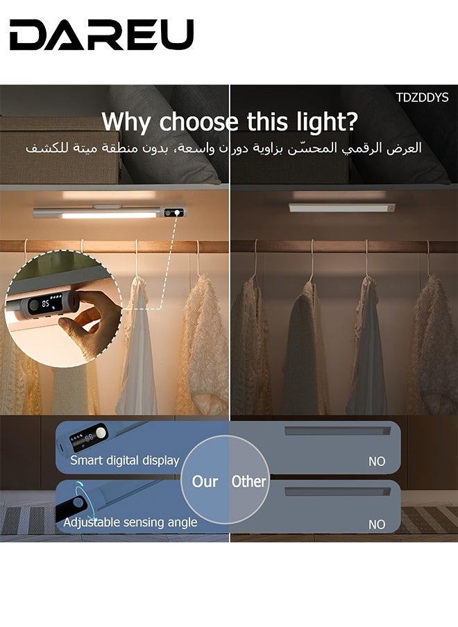 Rechargeable Motion Sensor Under Cabinet Lights, USB-C Wireless LED Closet Light with Digital Display, Adjustable Brightness & Color Temperature, Magnetic Dimmable Lighting for Kitchen, Wardrobe, Stairs, and Pantry