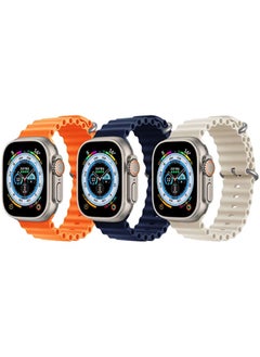 vesus Silicone Ocean Band Strap for Apple Watch 38/40/41mm Orange/Dark Blue/Pearl White Set of 3 
