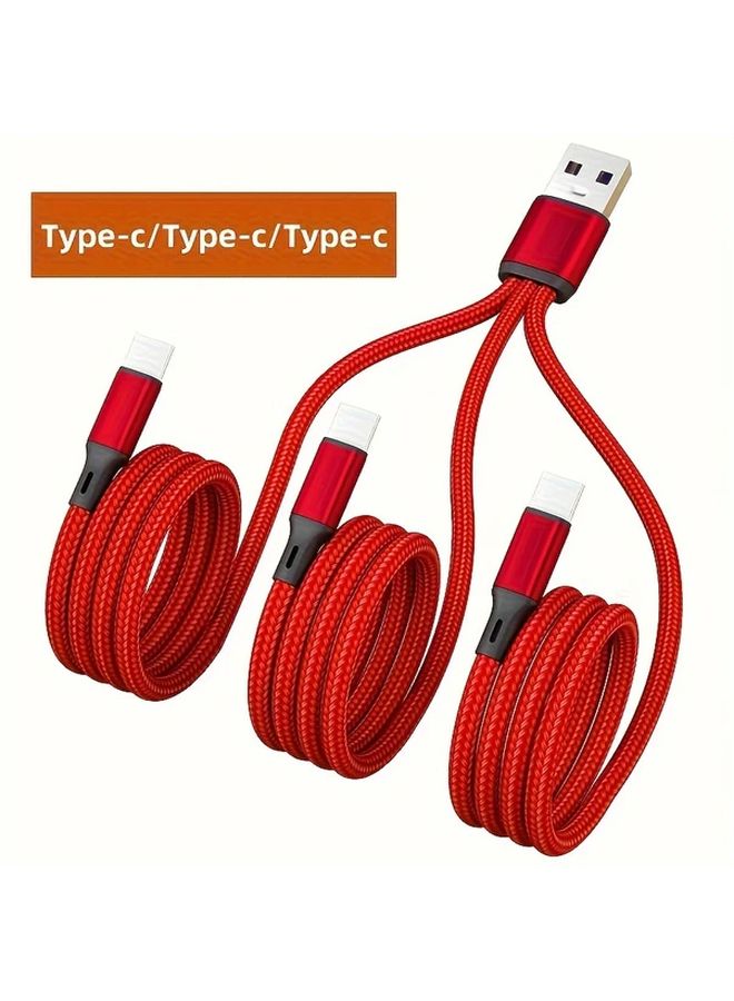 Red 6A Super Fast Charging USB C Cable Triple Head Type C Type A Nylon Braided - Image 5