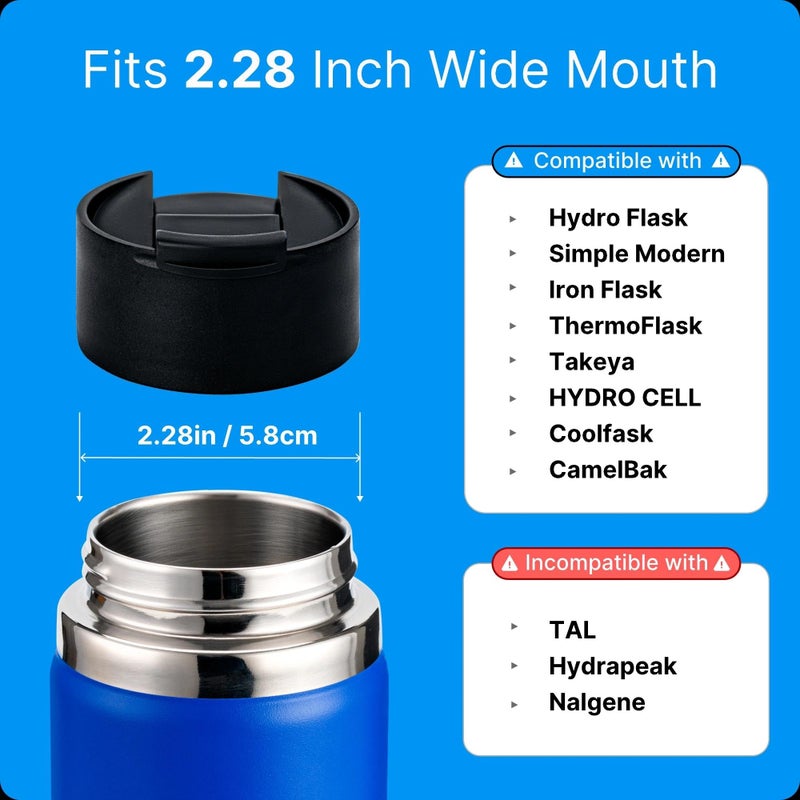 Bluwing Flip Lid for Hydro Flask Wide Mouth, Replacement Lid for Hydroflask 12-64 oz,Simple Modern, Takeya, Iron Flask and Other Wide Mouth Bottle (Black) - Image 5