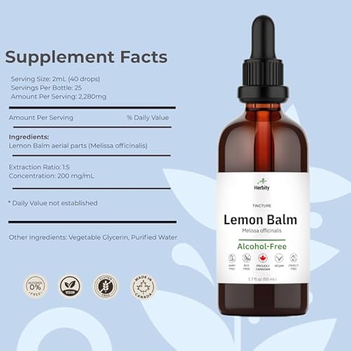 Herbity Lemon Balm Tincture – Alcohol-Free Herbal Supplement for Relaxation, Calm & Digestive Support – Vegan, Glycerin-Based Extract - (1.7 Fl Oz) - Image 2