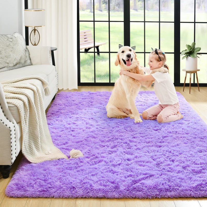 Noahas Fluffy 3x5 Purple Rugs for Bedroom GirlsShaggy Kids RugThick Shag Throw Floor CarpetSoft NonSlip Dorm Nursery Area Rugs for Living Room Home Decor