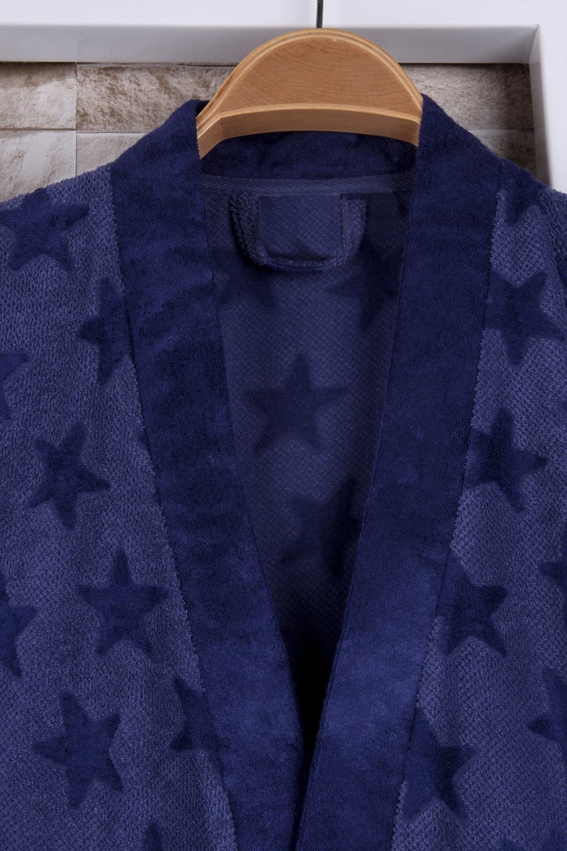 Baveno Women's Star Patterned Navy Blue Kimono Dressing Gown - Image 2