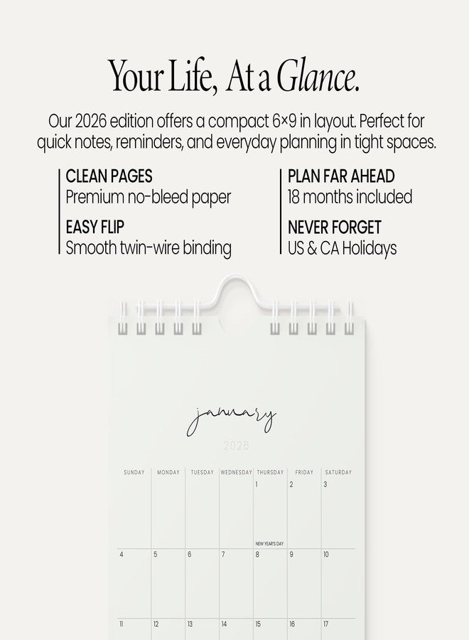 Karto Small Wall Calendar 2026 - Vertical 6x9 inch January 2026 to June 2027 - Small, Versatile, and Easy Planning with the Aesthetic Desk Monthly Calendar - Cursive Beige - Image 2