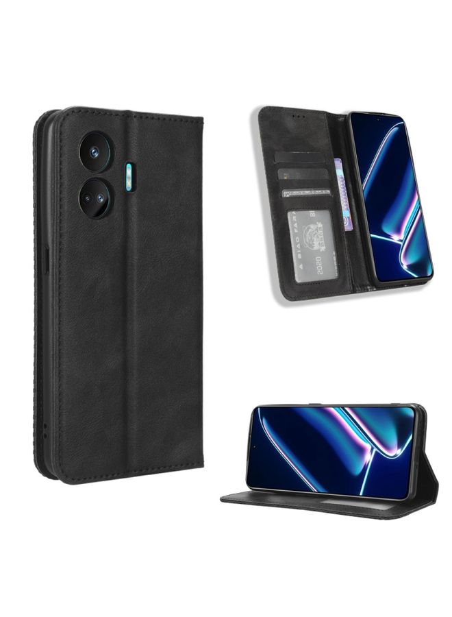 HuHa Case Cover For Realme GT Neo5 SE Magnetic Buckle Retro Texture Leather Phone Case Black