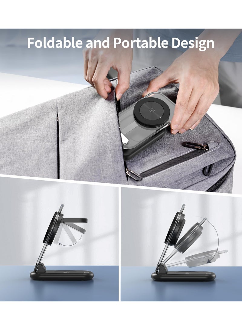 SYOSI 3 in 1 Wireless Charging Station, Foldable Adjustable Magnetic Wireless Charger, Travel Charger for Multiple Devices, for iPhone 15 14 13 12 Series, Apple Watch Ultra/SE/9/8/7/6/5/4/3/2, AirPods - Image 4