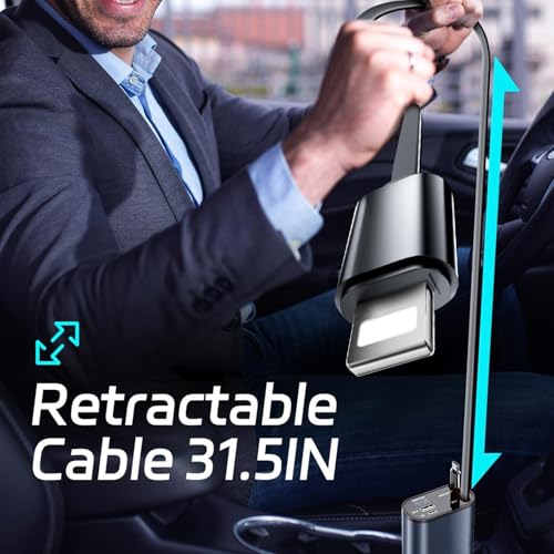 GadgetBite Car Charger 120 Watt 4 in 1 Charger with Retractable Cables & Dual Ports Type C cable and Lighting cable Super Fast Charger Compatible With iPhone 17 to 11 Pro Max Android iPad Pixel - Blue - Image 4