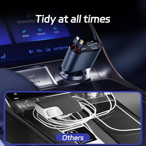 GadgetBite Car Charger 120 Watt 4 in 1 Charger with Retractable Cables & Dual Ports Type C cable and Lighting cable Super Fast Charger Compatible With iPhone 17 to 11 Pro Max Android iPad Pixel - Blue - Image 5