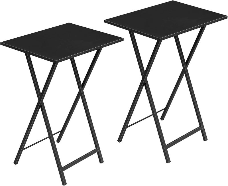 HOOBRO Folding TV Tray Tables, Set of 2 Side Tables for Small Space, Industrial Snack Desk for Eating at Couch, Stable Metal Frame, Easy Assembly, Space Saving, Black BK25BZ01 - Image 1