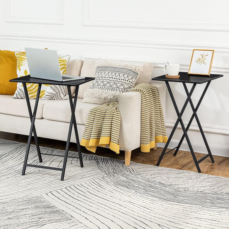 HOOBRO Folding TV Tray Tables, Set of 2 Side Tables for Small Space, Industrial Snack Desk for Eating at Couch, Stable Metal Frame, Easy Assembly, Space Saving, Black BK25BZ01 - Image 2