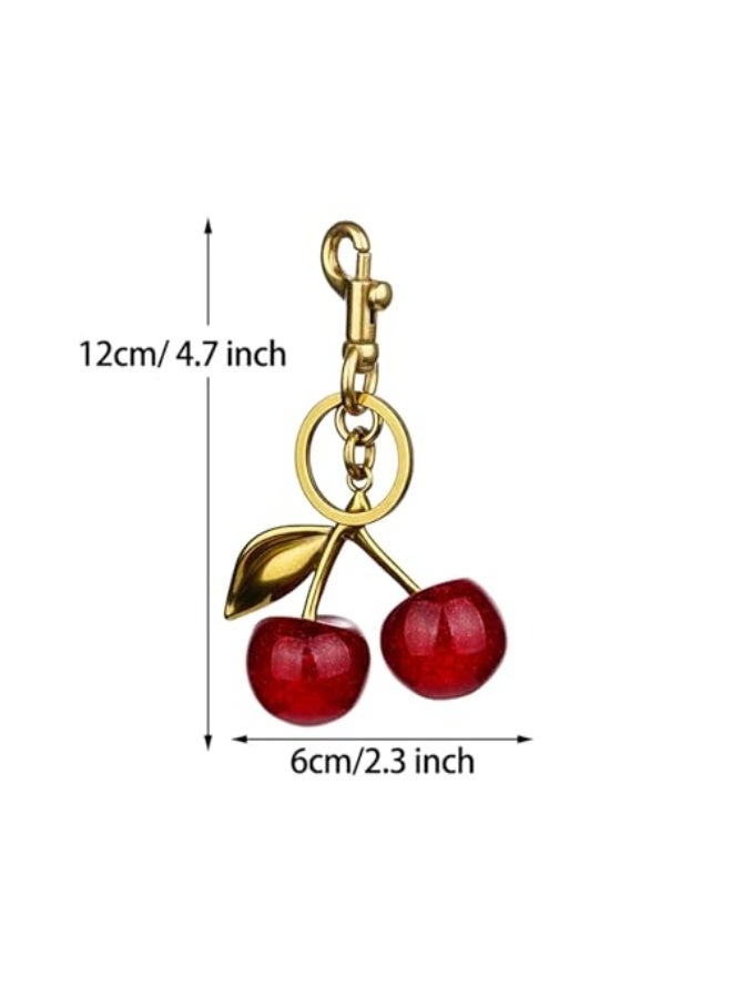 Glitter Cherry Bag Charm with Key Ring and Clip – Sparkling Resin & Metal Accessory for Purses and Bags - Image 3
