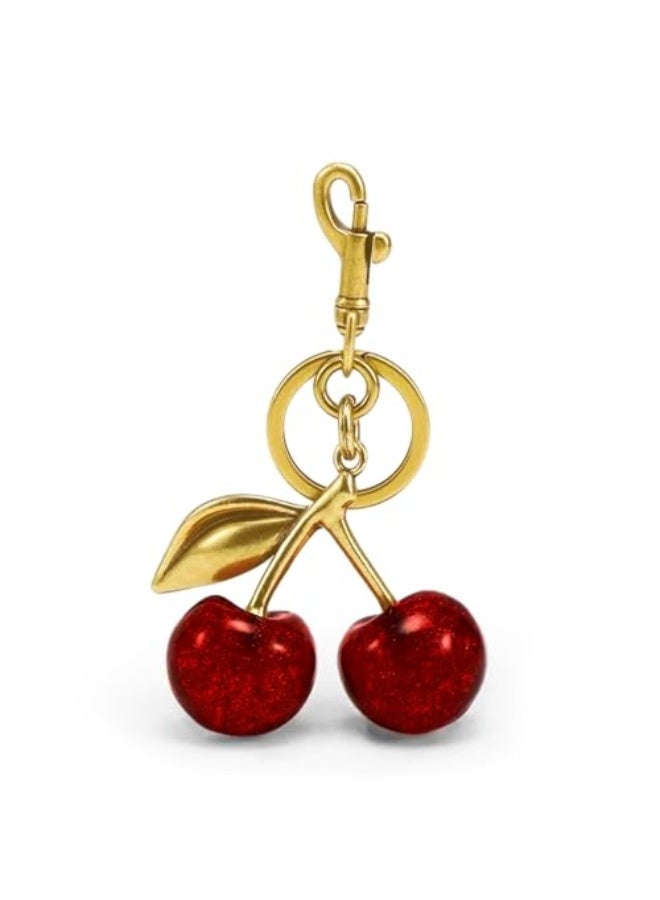 Glitter Cherry Bag Charm with Key Ring and Clip – Sparkling Resin & Metal Accessory for Purses and Bags - Image 1