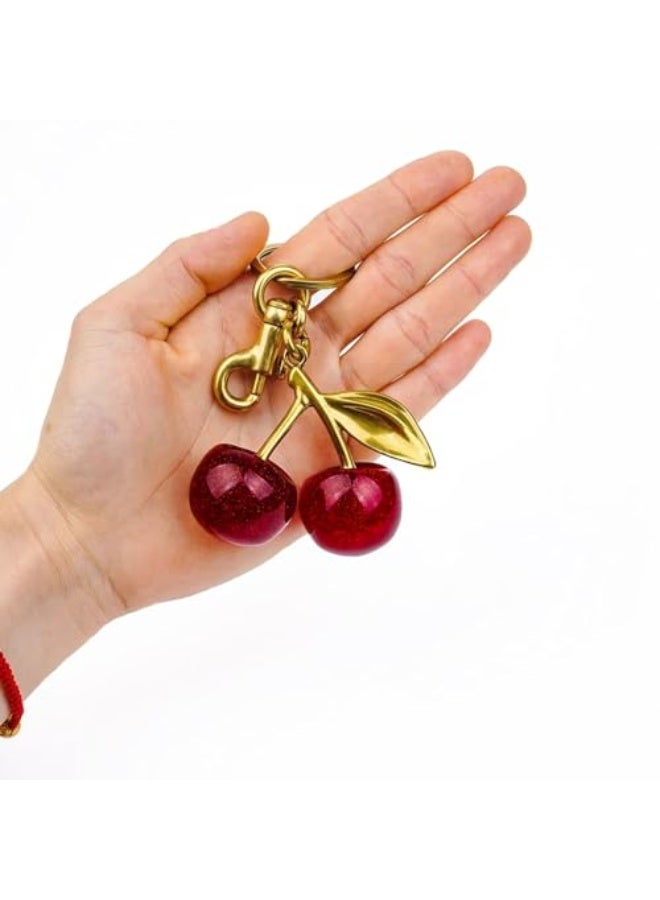 Glitter Cherry Bag Charm with Key Ring and Clip – Sparkling Resin & Metal Accessory for Purses and Bags - Image 4