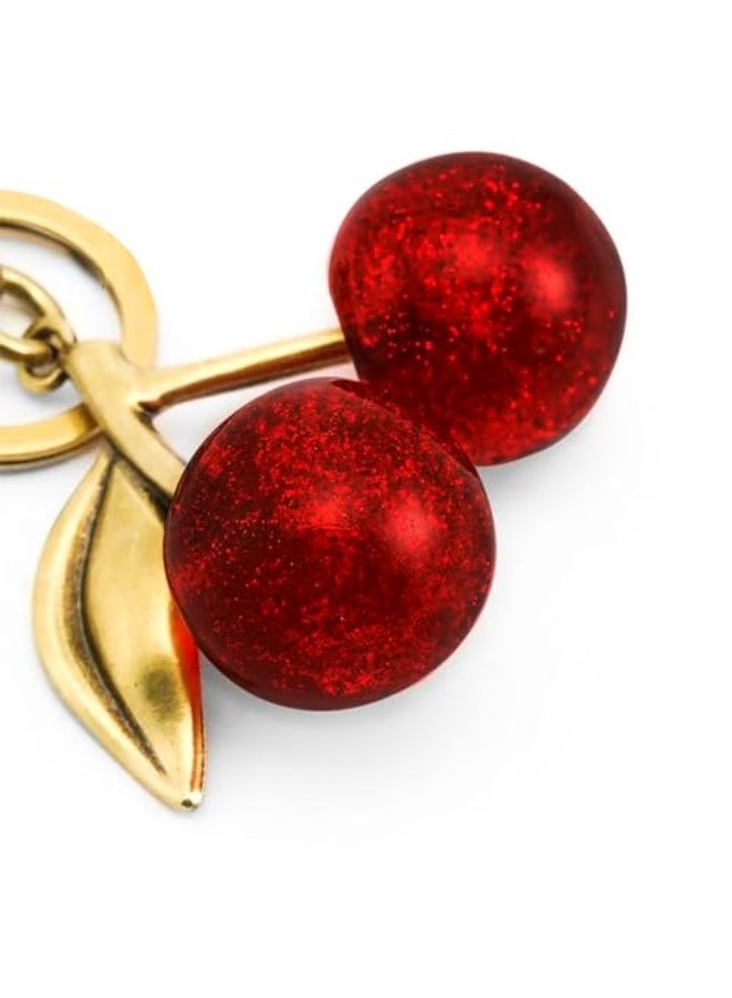 Glitter Cherry Bag Charm with Key Ring and Clip – Sparkling Resin & Metal Accessory for Purses and Bags - Image 2