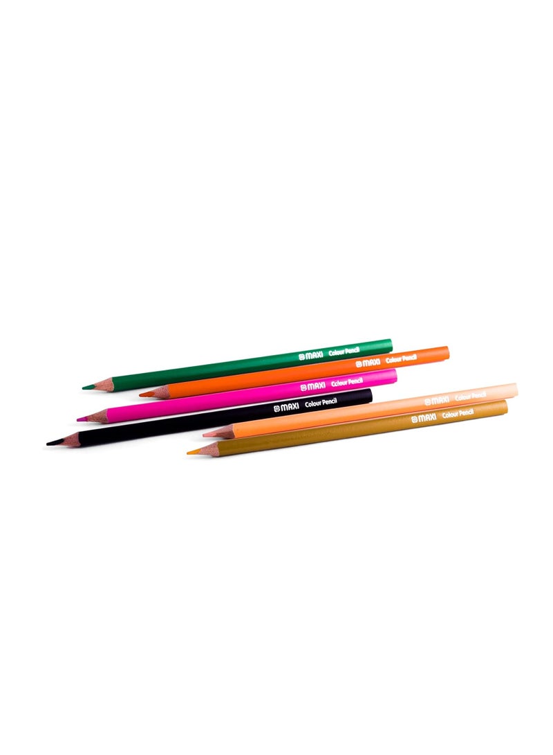 MAXI TRIANGULAR COLOUR PENCILS 12 COLOUR IN A ROUND METAL TIN, 2 TIN PACK OF 24 PCS PENCILS - Image 2