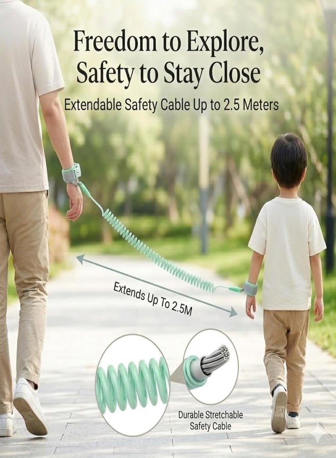 DKWIN Child Safety Anti-Lost Wrist Link – Toddler Walking Harness Strap with Key Lock Wristband, Adjustable Rope Leash Hand Belt for Babies & Kids (Green) - Image 2
