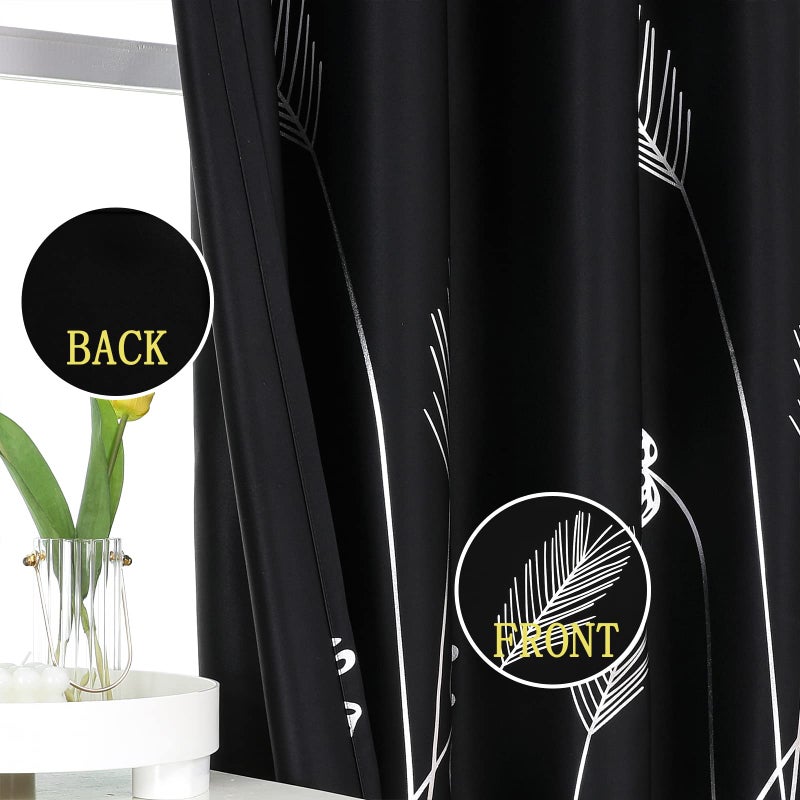 Estelar Textiler Blackout Curtains 84 Inches Long 2 Panles Elegant Silver Palm Tree Designed Window Drapes Energy Saving Light Blocking Curtains for Bedroom, 52Wx84L, Black, Set of 2 Panels - Image 3