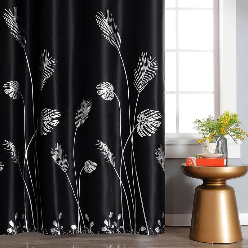Estelar Textiler Blackout Curtains 84 Inches Long 2 Panles Elegant Silver Palm Tree Designed Window Drapes Energy Saving Light Blocking Curtains for Bedroom, 52Wx84L, Black, Set of 2 Panels - Image 2