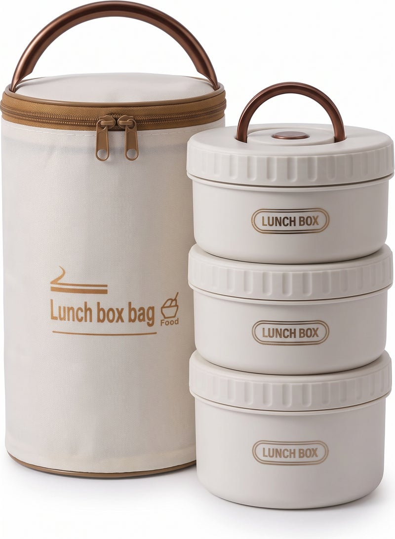 Food 3-Tier Insulated Lunch Box Set with Thermal Bag, Stackable Food Containers with Handles & Leak-Resistant Lids, Reusable Bento Lunchbox for School, Office, Work, Travel & Picnic - Image 1