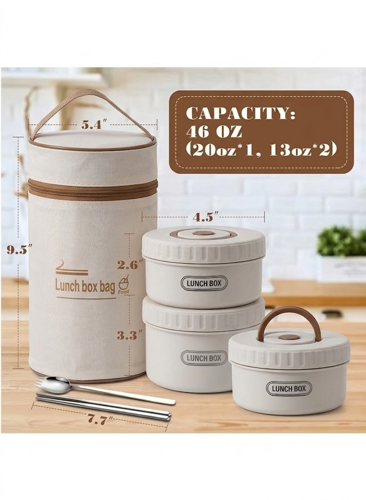 Food 3-Tier Insulated Lunch Box Set with Thermal Bag, Stackable Food Containers with Handles & Leak-Resistant Lids, Reusable Bento Lunchbox for School, Office, Work, Travel & Picnic - Image 2