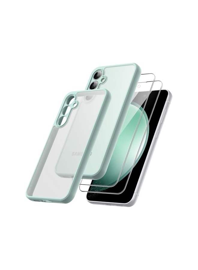 جي تيك حافظة JETech 3 في 1 غير لامعة لهاتف Samsung Galaxy S23 FE مقاس 6.4 بوصة مع واقي شاشة من الزجاج المقسى، وغطاء هاتف شفاف مقاوم للصدمات مع حماية الكاميرا (زيتوني) - Image 1