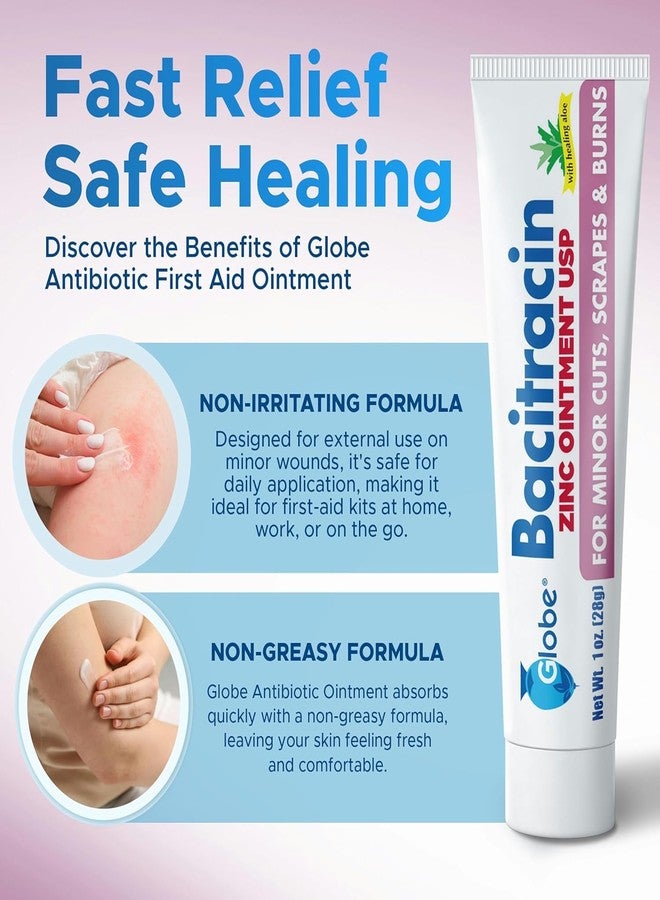 Globe Bacitracin Zinc 1 oz Tube, First Aid Antibiotic Ointment Helps to Prevent Infection in Minor cuts, scrapes and Burns - Image 3