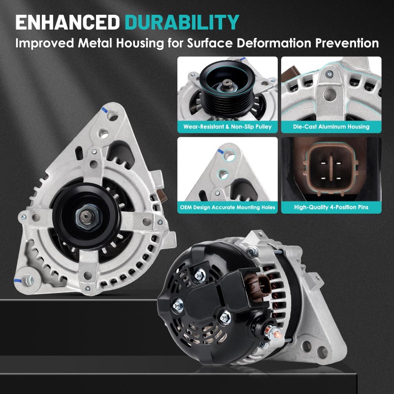 Farrme 11129 Alternators Fit for Toyota Tacoma Alternator V6 4.0L 2005-2015, for 4Runner Alternator V6 4.0L 2003-2009 Automotive Replacement Alternators 270600P010,270600P02084,2706031020,27060-0P020 - Image 4