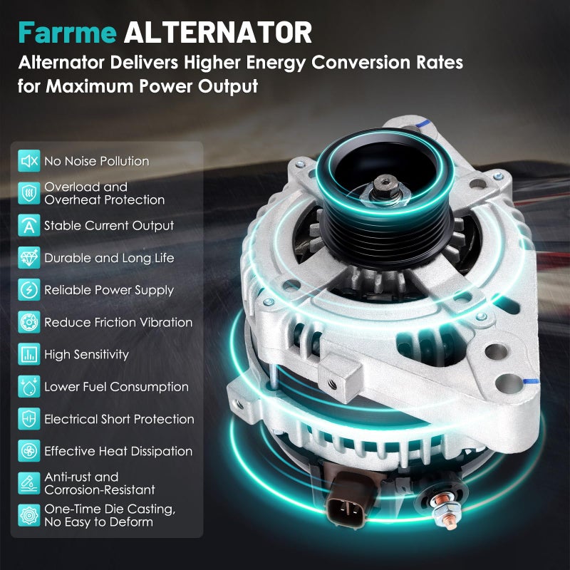 Farrme 11129 Alternators Fit for Toyota Tacoma Alternator V6 4.0L 2005-2015, for 4Runner Alternator V6 4.0L 2003-2009 Automotive Replacement Alternators 270600P010,270600P02084,2706031020,27060-0P020 - Image 5